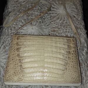 Cream Croc-Embossed Leather Crossbody Shoulder Bag